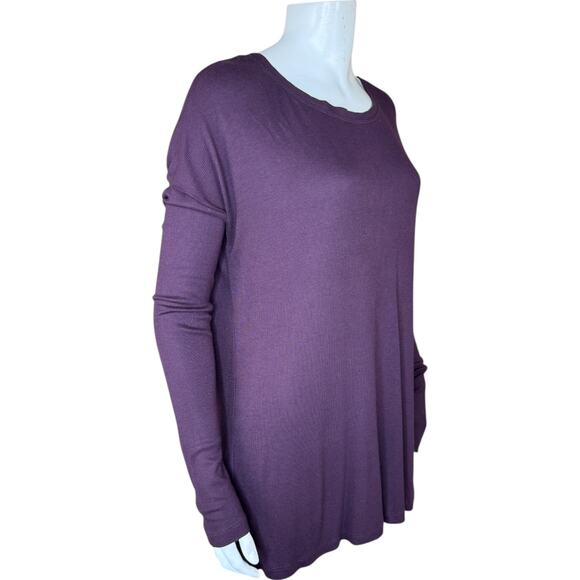 H by Bordeaux Women' Medium Purple Long Sleeve Top Ribbed Knit Stretch Open Back - Picture 11 of 14